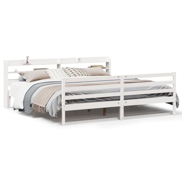 sengeramme med sengegavl 200x200 cm massivt fyrretræ hvid