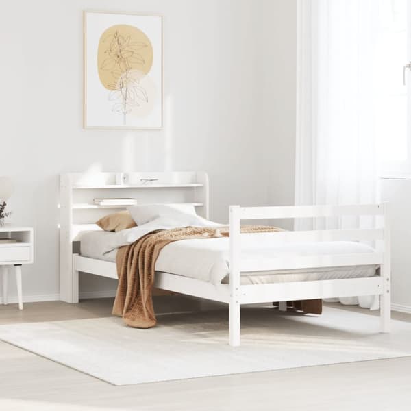 sengeramme med sengegavl 100x200 cm massivt fyrretræ hvid