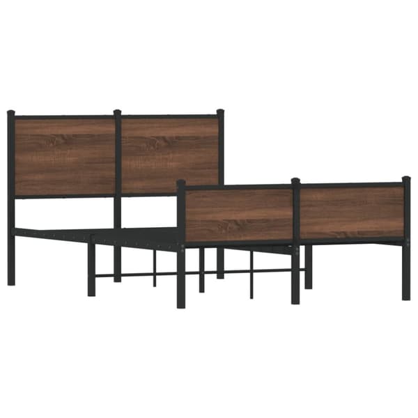 sengeramme med sengegavl og fodgærde 120x200 cm metal brun eg