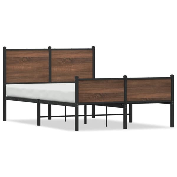 sengeramme med sengegavl og fodgærde 120x200 cm metal brun eg