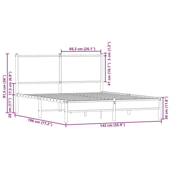 sengeramme med sengegavl 137x190 cm metal røget egetræsfarve