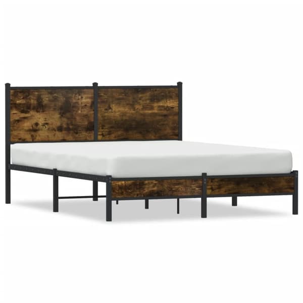 sengeramme med sengegavl 137x190 cm metal røget egetræsfarve