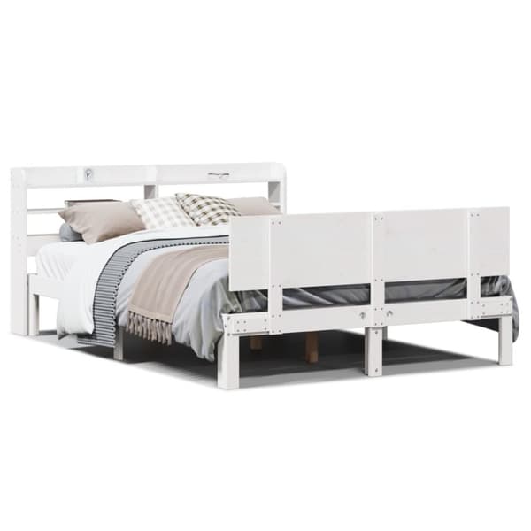 sengeramme med sengegavl 140x190 cm massivt fyrretræ hvid