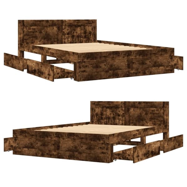 sengeramme med sengegavl 140x200 cm konstrueret træ røget eg