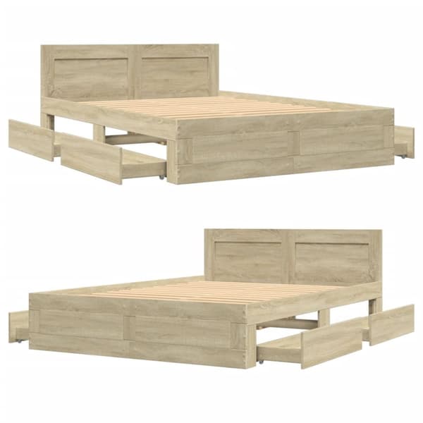 sengeramme med sengegavl 140x200 cm konstrueret træ sonoma-eg