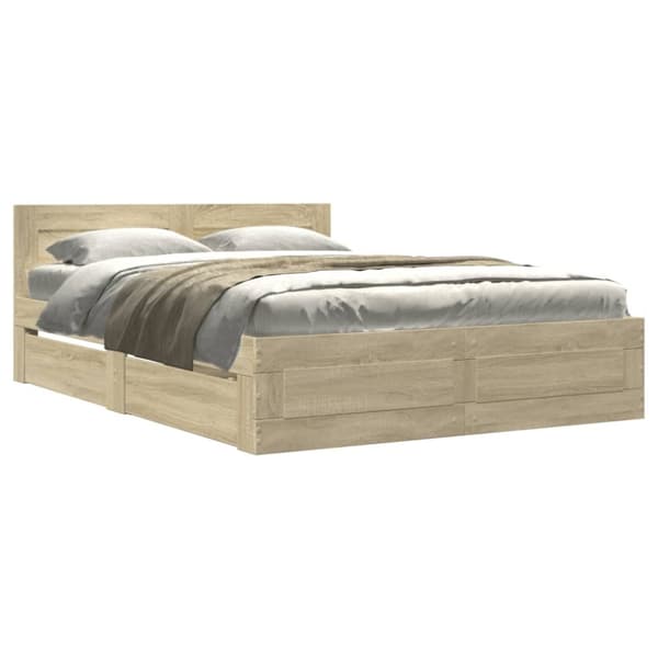 sengeramme med sengegavl 140x200 cm konstrueret træ sonoma-eg