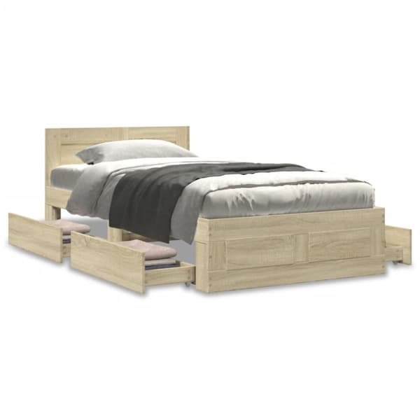 sengeramme med sengegavl 90x200 cm konstrueret træ sonoma-eg