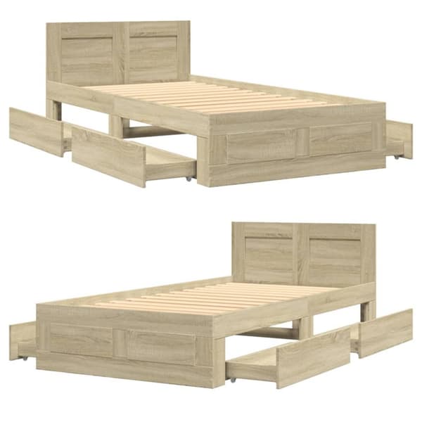 sengeramme med sengegavl 90x200 cm konstrueret træ sonoma-eg