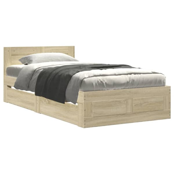 sengeramme med sengegavl 90x200 cm konstrueret træ sonoma-eg