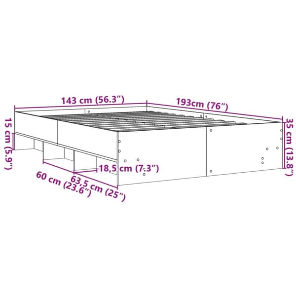sengeramme 140x190 cm uden madras konstrueret træ sonoma-eg