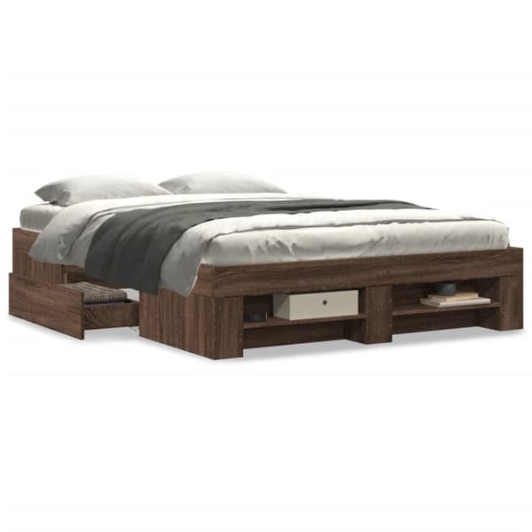 sengeramme 140x190 cm uden madras konstrueret træ brunt eg
