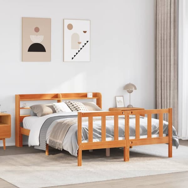 sengeramme med sengegavl 160x200 cm massivt fyrretræ gyldenbrun