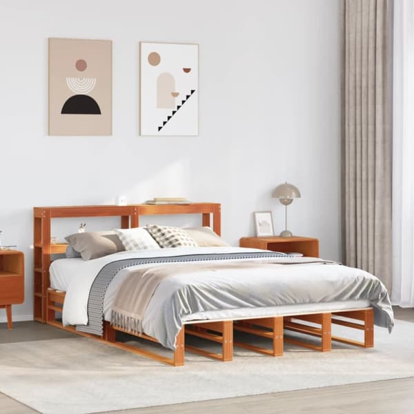 sengeramme uden madras 140x200 cm massivt fyr gyldenbrun