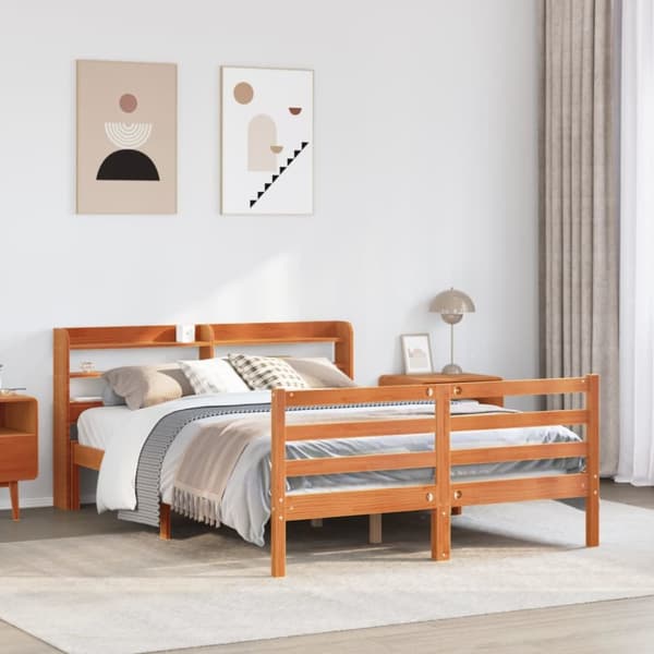 sengeramme uden madras 140x200 cm massivt fyr gyldenbrun