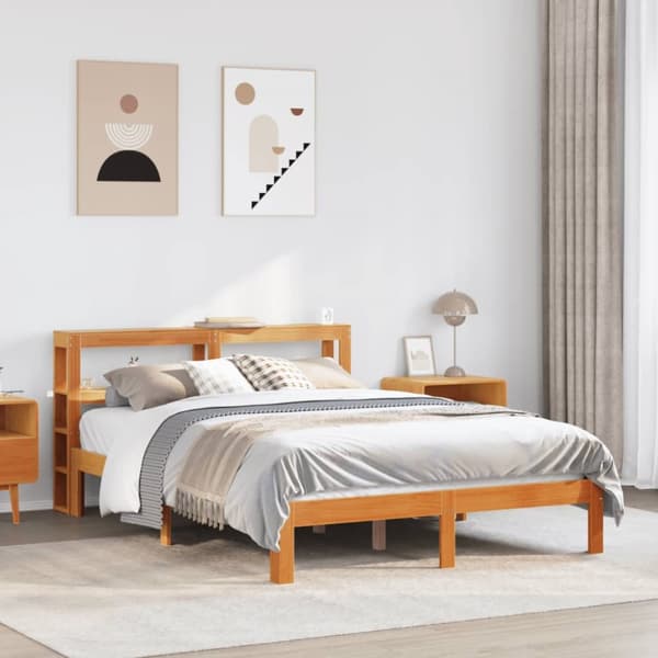 sengeramme uden madras 135x190 cm massivt fyrretræ brun