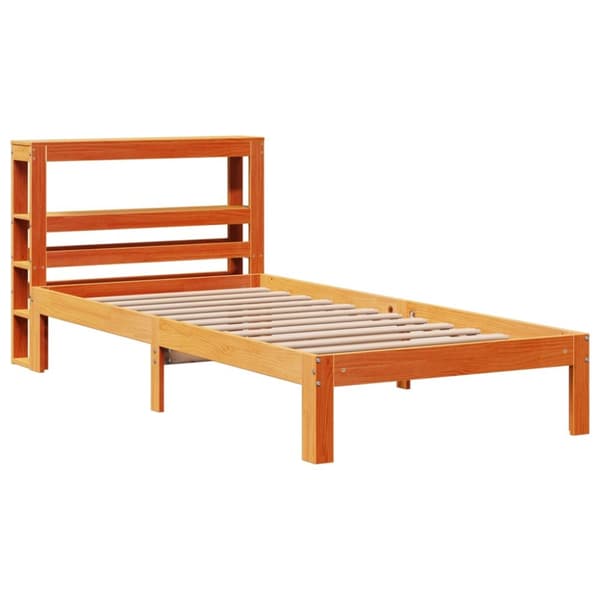 Sängram utan madrass vaxbrun 75x190 cm massiv furu