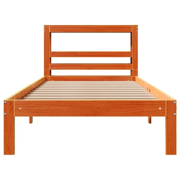 Sängram utan madrass vaxbrun 75x190 cm massiv furu