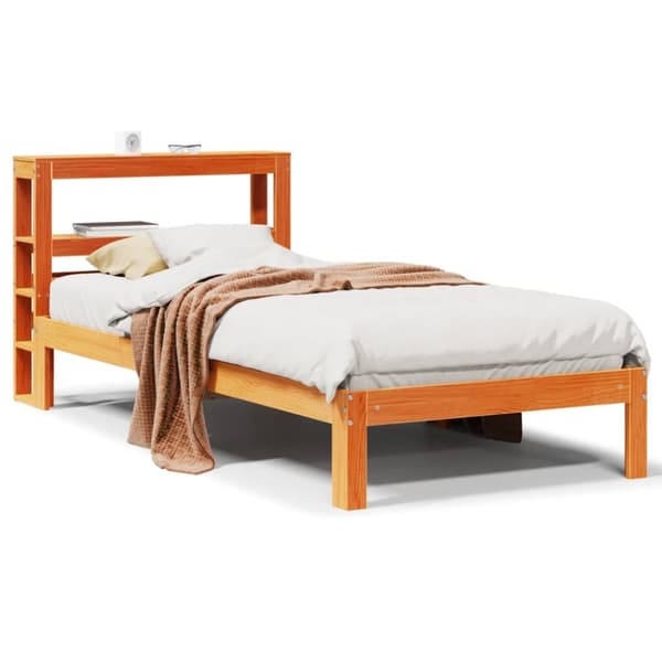 Sängram utan madrass vaxbrun 75x190 cm massiv furu