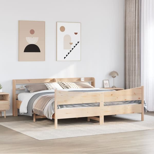 sengeramme med sengegavl 200x200 cm massivt fyrretræ