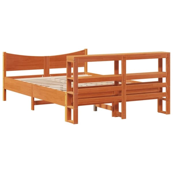 sengeramme med sengegavl 140x200 cm massivt fyrretræ gyldenbrun