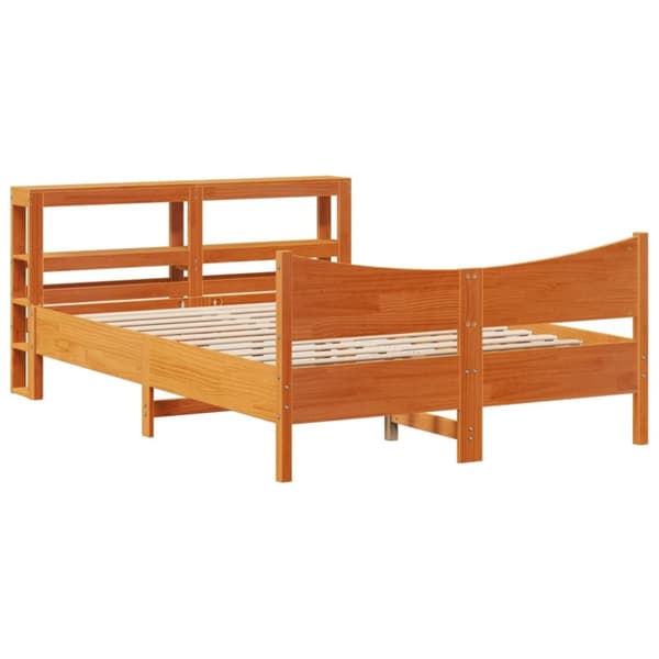 sengeramme med sengegavl 140x200 cm massivt fyrretræ gyldenbrun