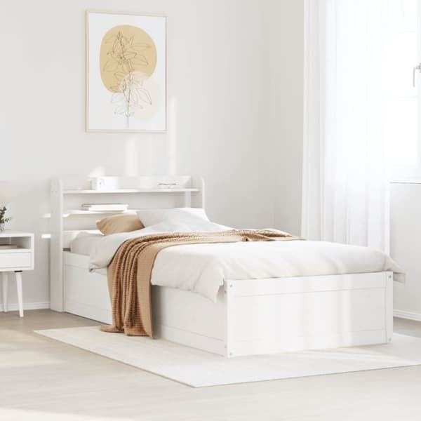 sengeramme med sengegavl 90x200 cm massivt fyrretræ hvid