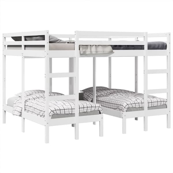 Våningssäng 3 platser vit 140x200/70x140 cm massiv furu
