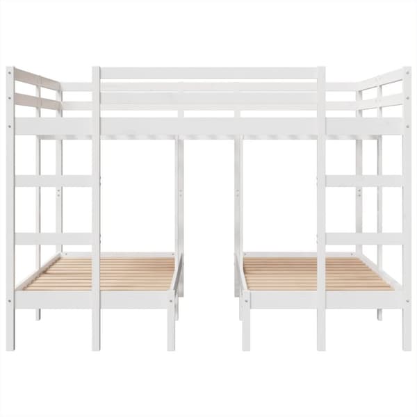 Våningssäng 3 platser vit 140x200/70x140 cm massiv furu