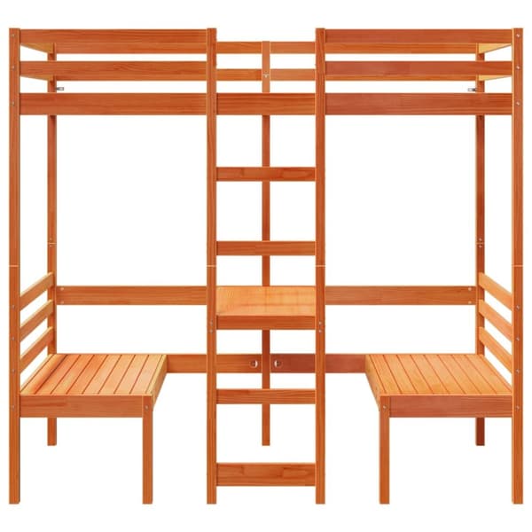 højseng m. skrivebord og stole 90x200 cm massivt fyr gyldenbrun