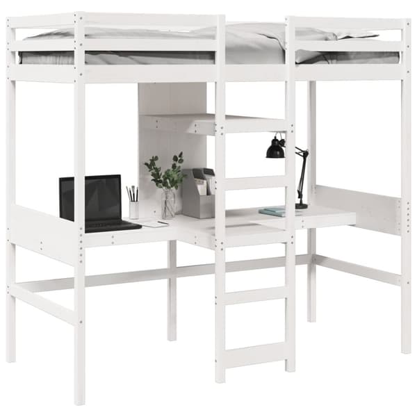 Loftsäng utan madrass vit 90x190 cm massiv furu