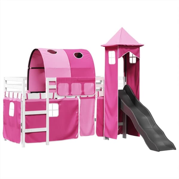 Lasten parvisänky tornilla pinkki 80x200 cm täysi mänty