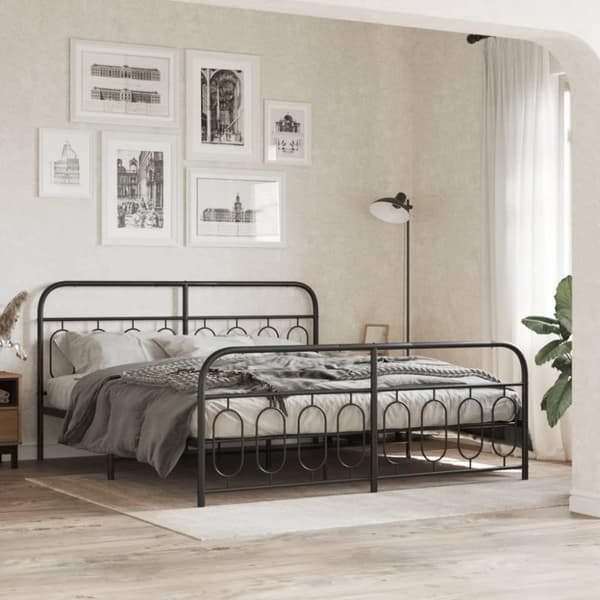sengeramme med sengegavl og fodgærde 193x203 cm metal sort