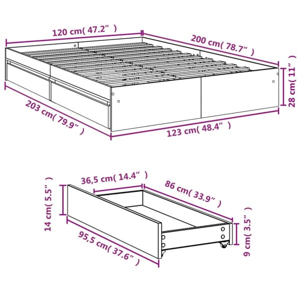 sengeramme med skuffer 120x200 cm konstrueret træ hvid