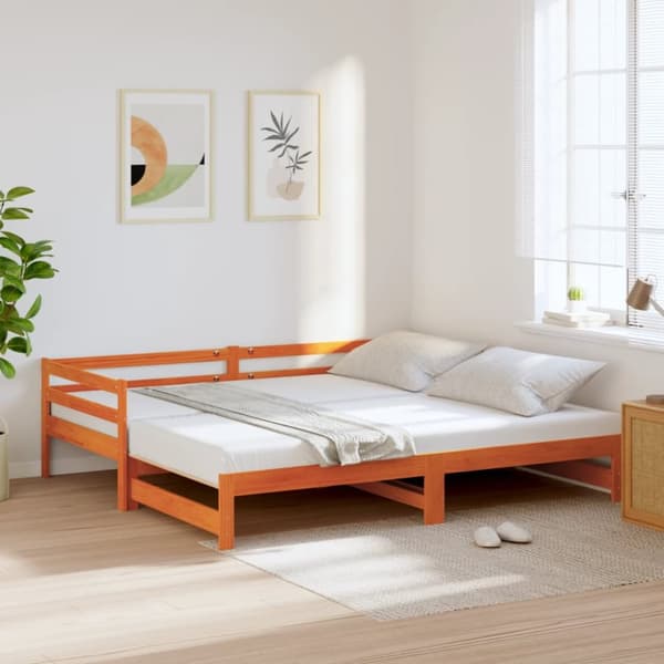 Dagbädd med extrasäng vaxad brun 90x190 cm massiv furu