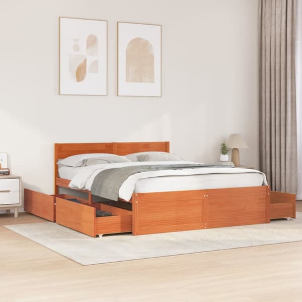 sengeramme uden madras 150x200 cm massivt fyrretræ gyldenbrun