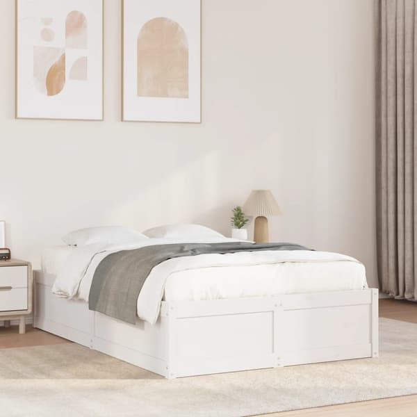 sengeramme uden madras 135x190 cm massivt fyrretræ hvid