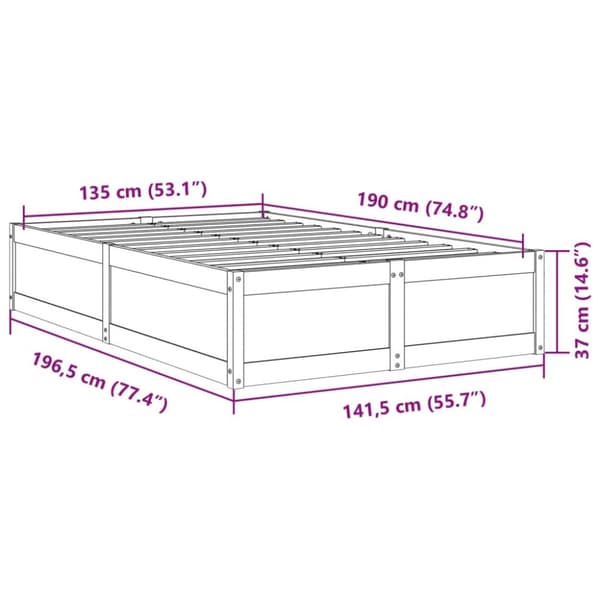 sengeramme uden madras 135x190 cm massivt fyrretræ hvid