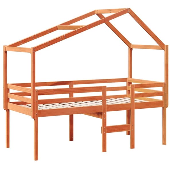 Hög säng med tak vaxad brun 90x190 cm massiv furu