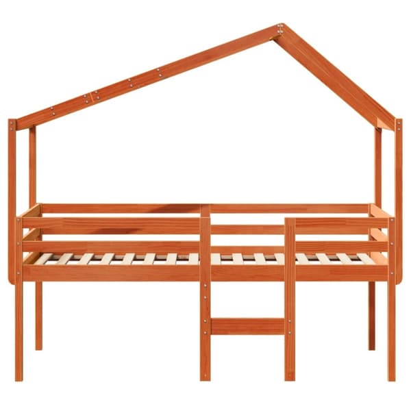 Hög säng med tak vaxad brun 90x190 cm massiv furu