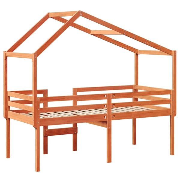 Hög säng med tak vaxad brun 90x190 cm massiv furu