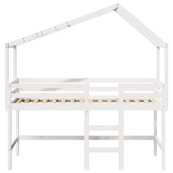 Våningssäng med stege och tak vit 90x190 cm massiv furu