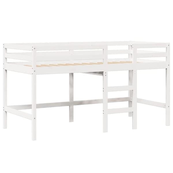 Våningssäng med stege och tak vit 90x190 cm massiv furu