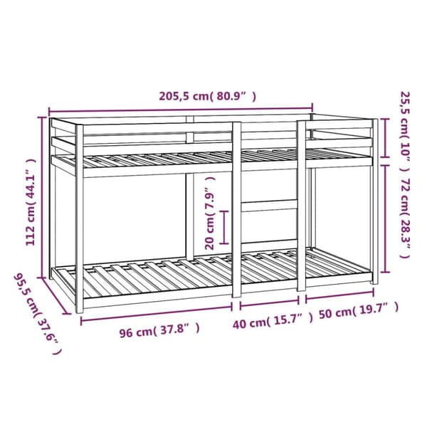 køjeseng 90x200 cm massivt fyrretræ hvid