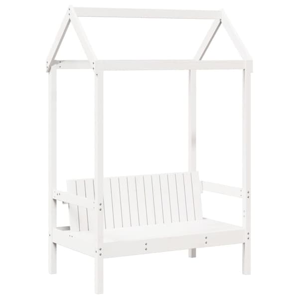 Sängram med bänk och tak vit 75x190 cm massiv furu