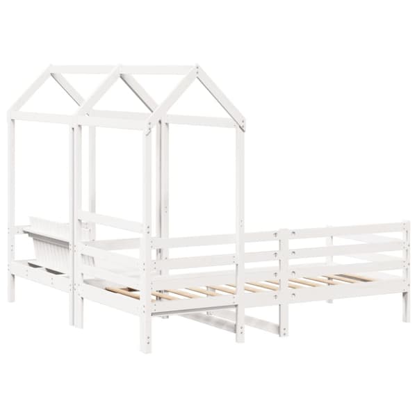 husseng med bænk 90x200 cm massivt fyrretræ hvid