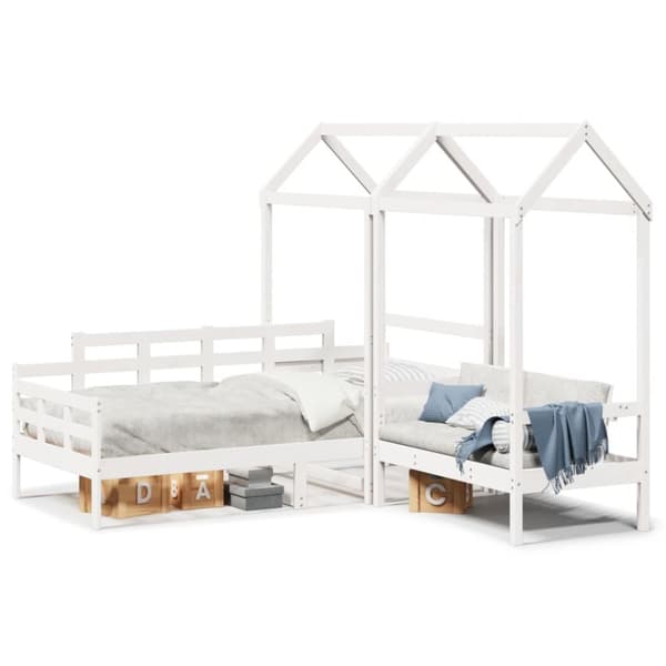 Dagbädd med bänk och tak vit 90x190 cm massiv furu