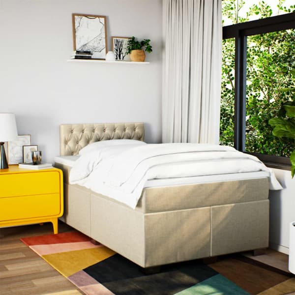 kontinentalseng med madras 120x190 cm stof cremefarvet