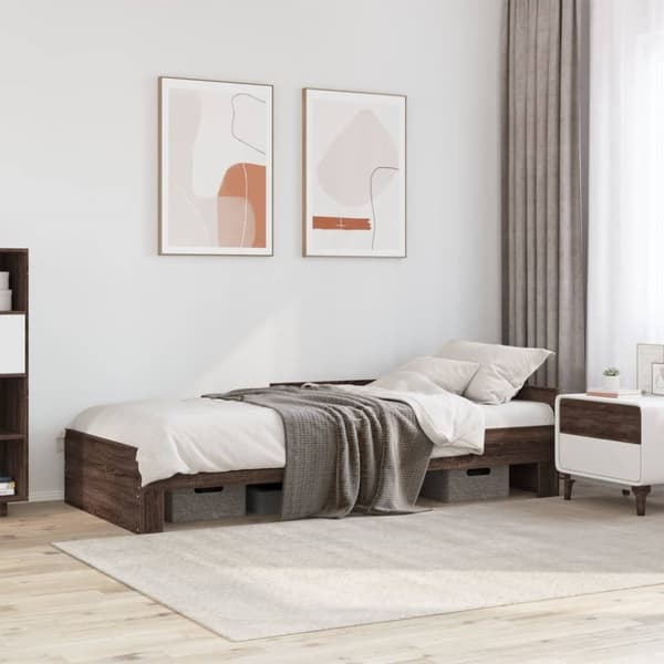 sengeramme 90x190 cm uden madras konstrueret træ brunt eg