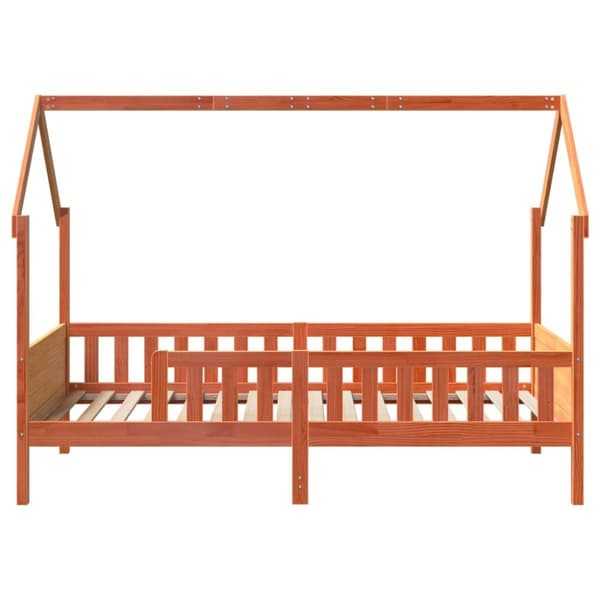 Barnsäng med husram vaxad brun 80x200 cm massiv furu