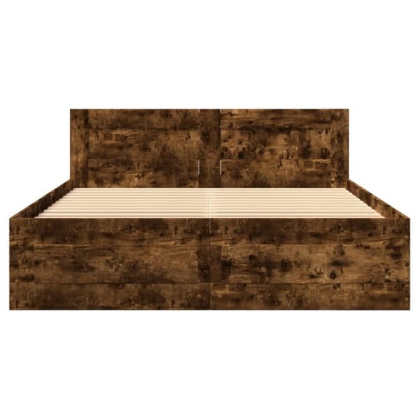 sengeramme med sengegavl 140x190 cm konstrueret træ røget eg